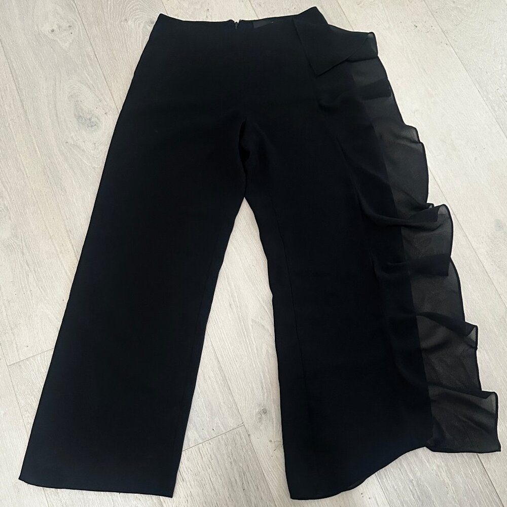 JS Boutique Black Crepe Ruffle Pants Size 8 High Rise Lined Cocktail Evening